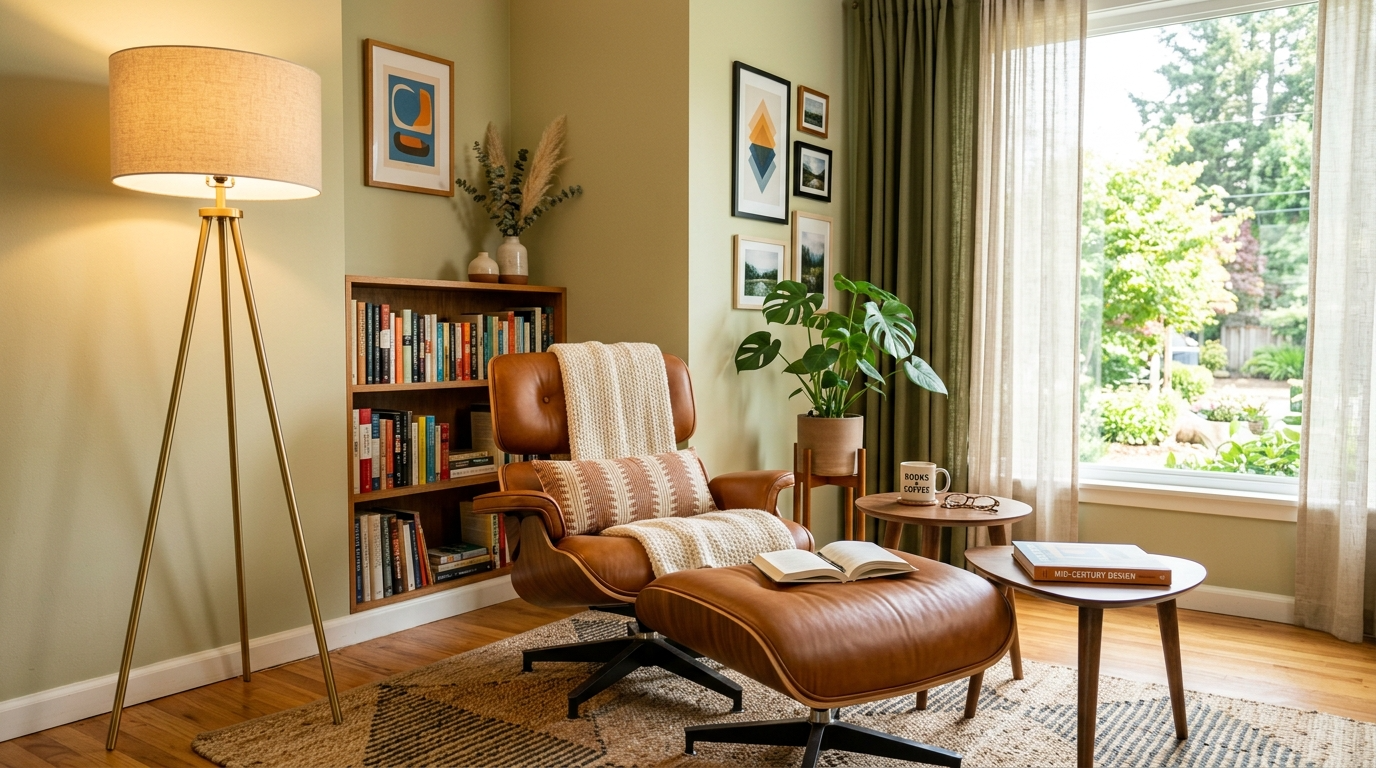 12) Create a cozy corner with a lamp + chair